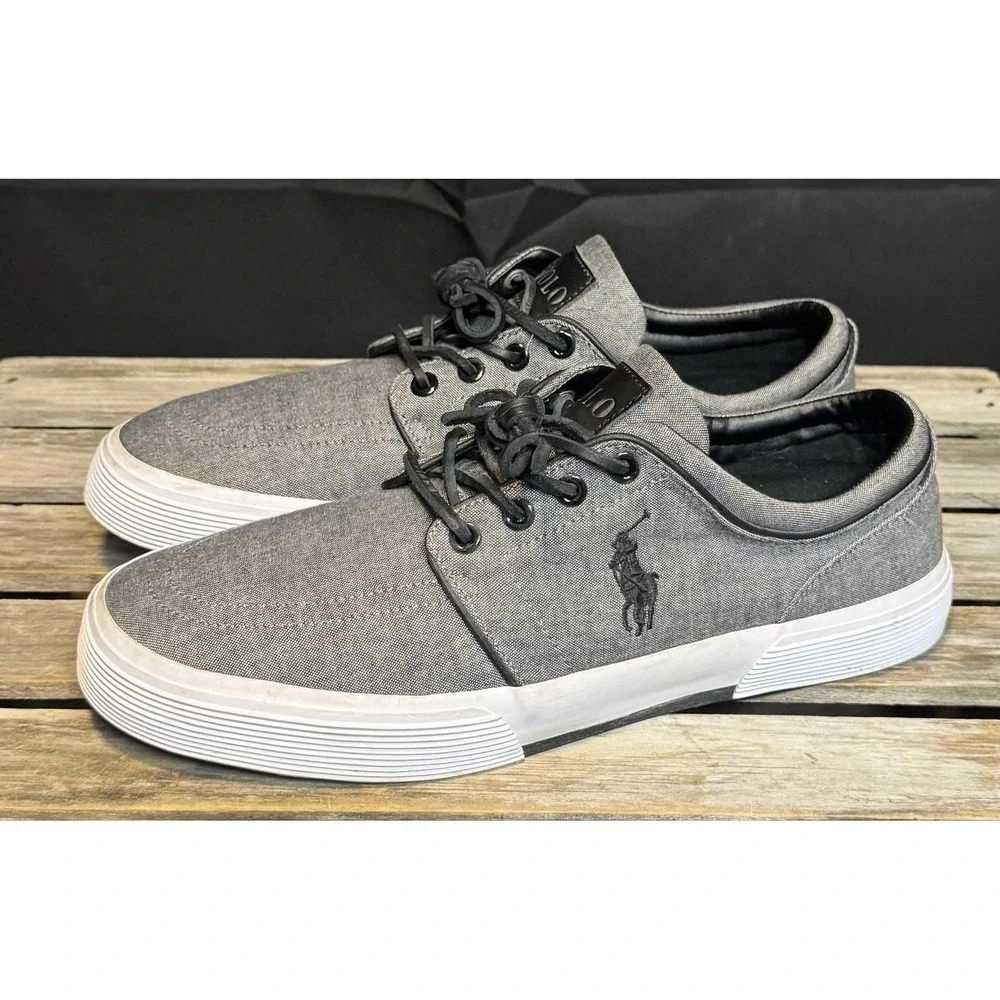 Polo Ralph Lauren Shoes Mens Size 9.5 Gray Chambray Faxon Low Casual Sneakers